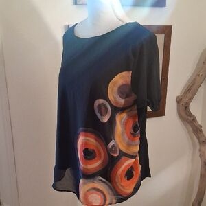 Desigual Black Top with Vibrant Circle Pattern